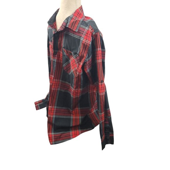 Akademiks Mens Medium Red & Black Plaid Long Sleeve Button-Up Shirt - Picture 9 of 11
